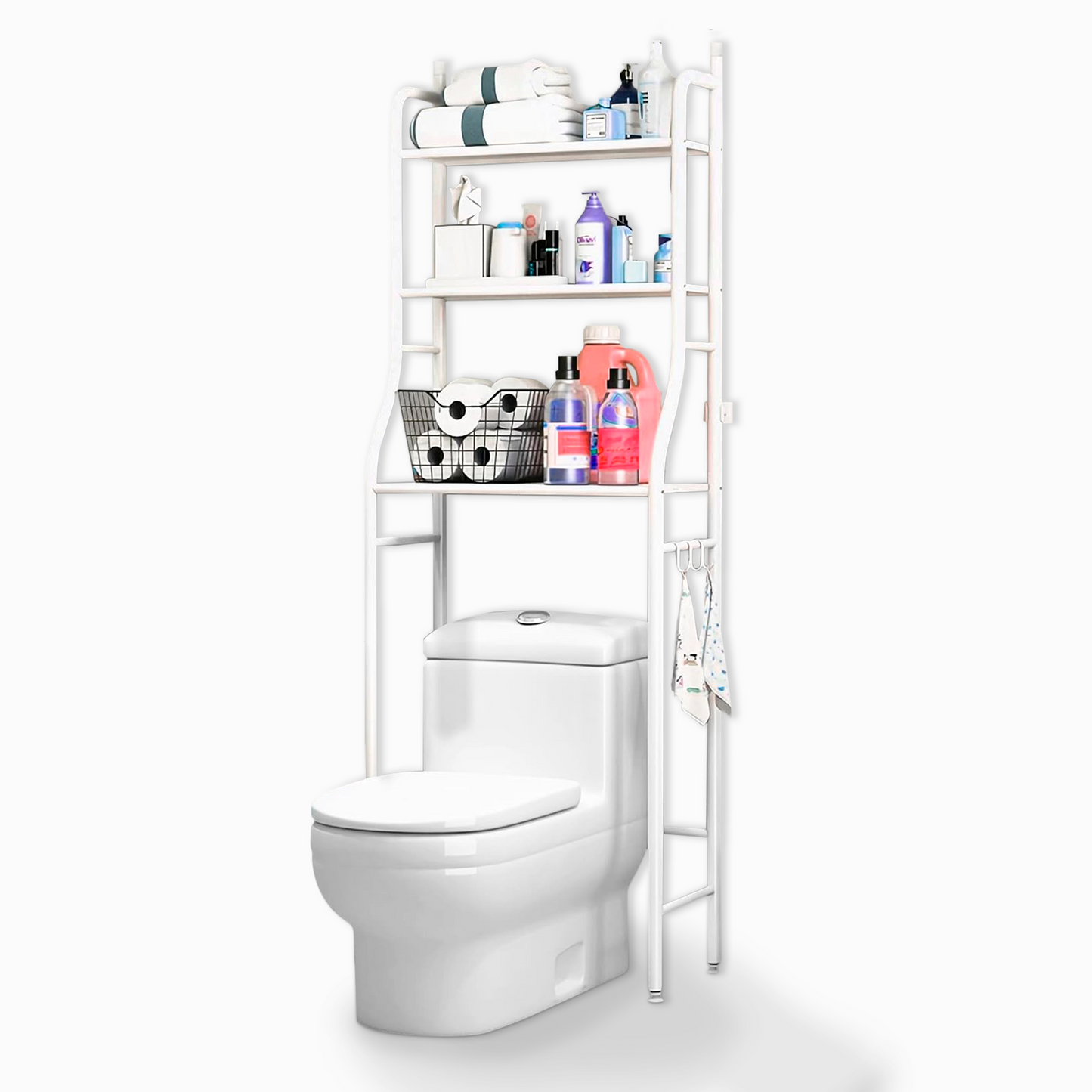 Sturdy Over-Toilet 3-Tier Stainless Steel Shelf – White & Black